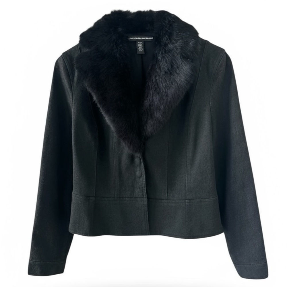 Company Ellen Tracy Black Denim Jacket with Fur Collar Size MP